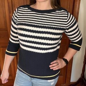 Christopher & Banks Top L Cotton 3/4 Sleeve Nautical Striped Preppy Sweater